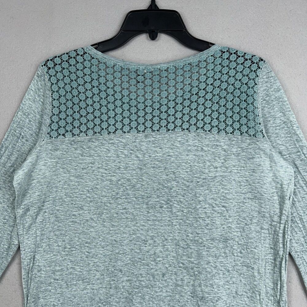 Anthropologie Akemi Kin Shirt Womens Medium Blue Crochet Lace Coastal 100% Linen - Picture 7 of 13